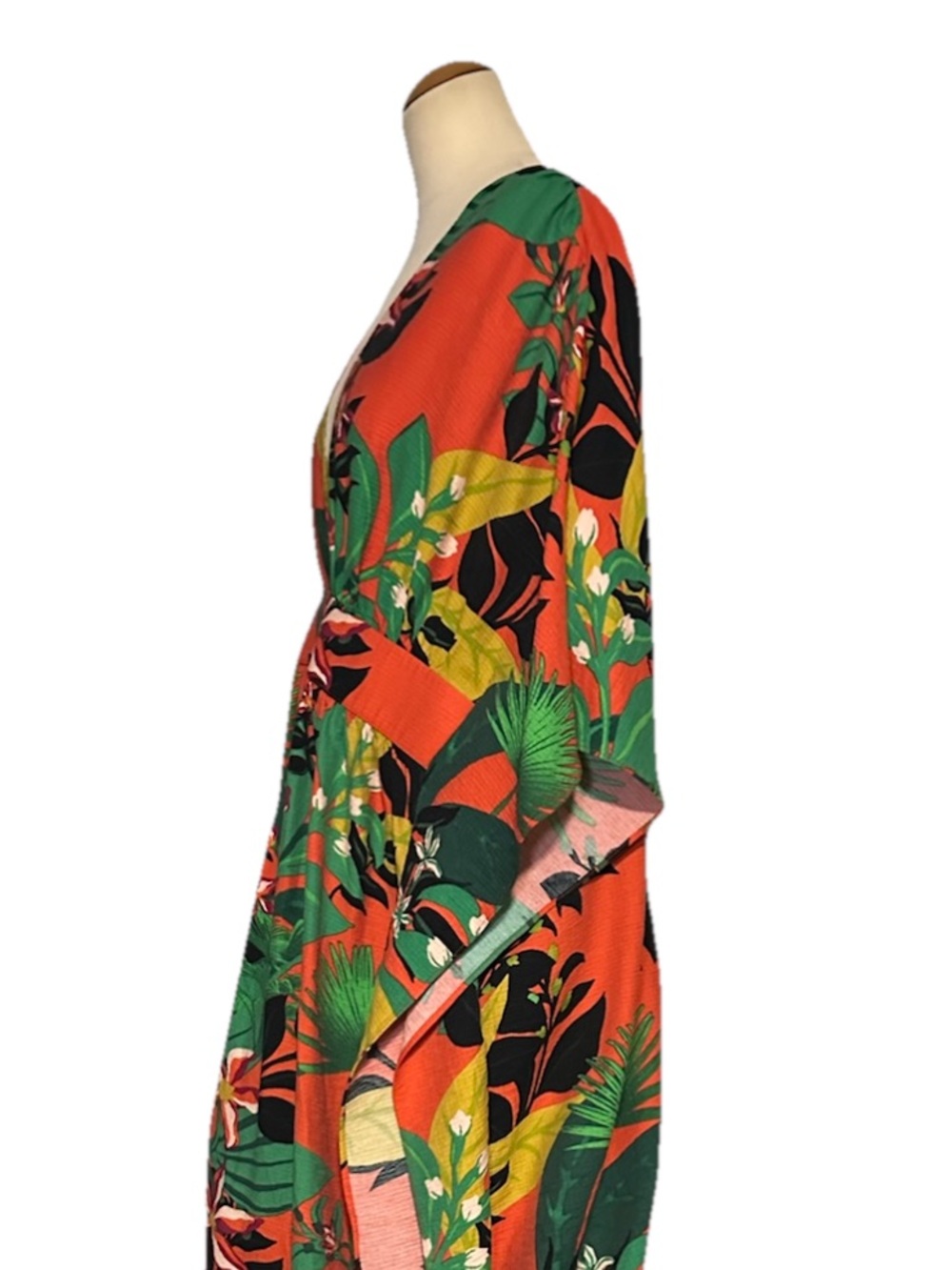 INC International Concepts Tropical Print Caftan Maxi Dress Orange Green Size 1X - Picture 5 of 7